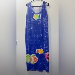 Vintage 90s Campers HandPainted Dress USA Made Fish Small Spring Summer